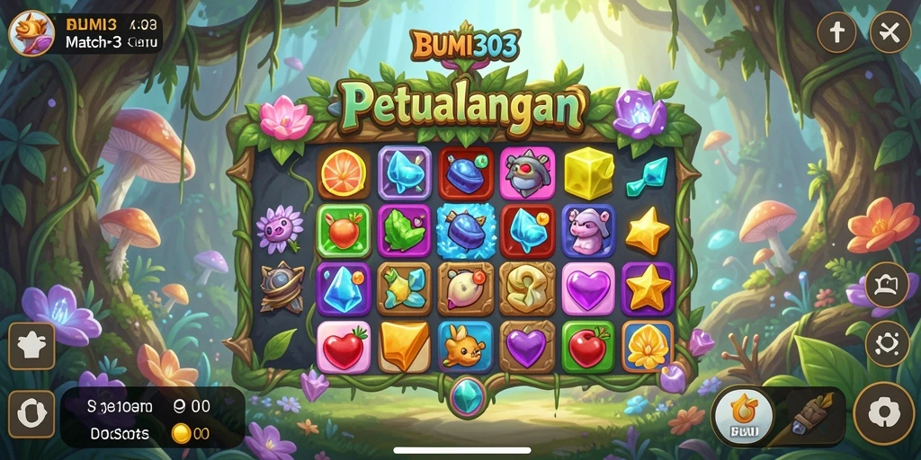 Screenshot gameplay BUMI303 yang menunjukkan keseruan Match-3.