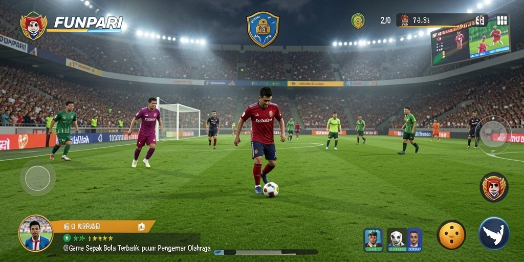 Tampilan gameplay seru dalam pertandingan sepak bola FUNPARI.