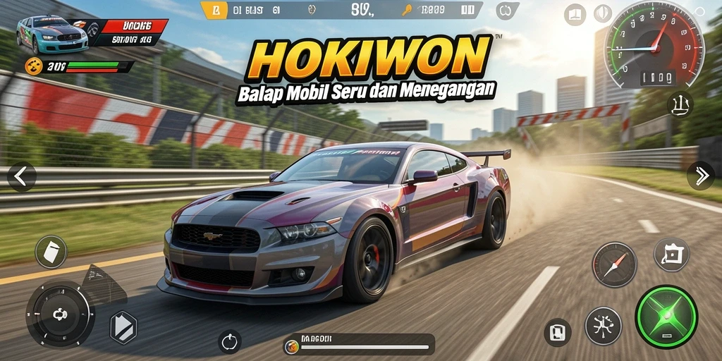 Gameplay HOKIWON yang seru dan menegangkan di lintasan balap.
