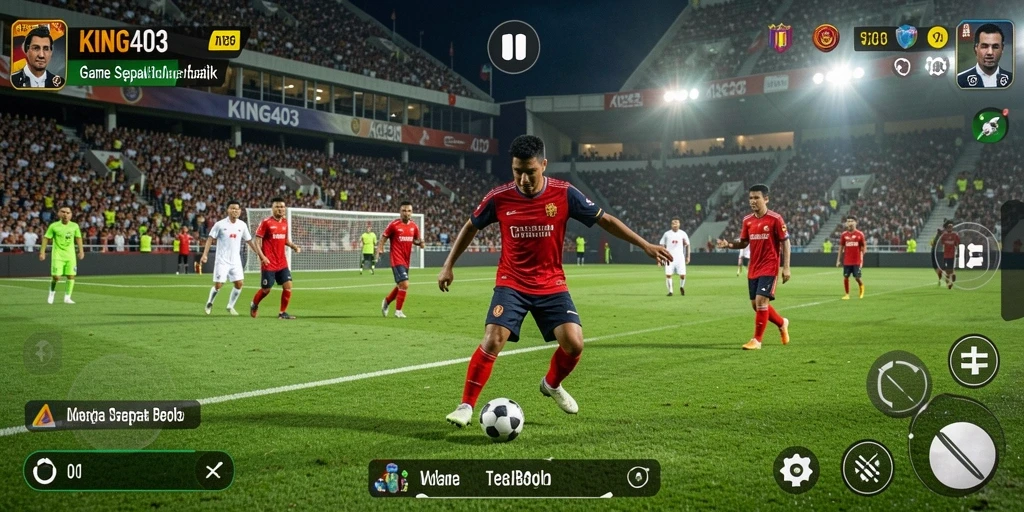 Tangkapan layar gameplay KING403 yang menunjukkan aksi sepak bola intens.