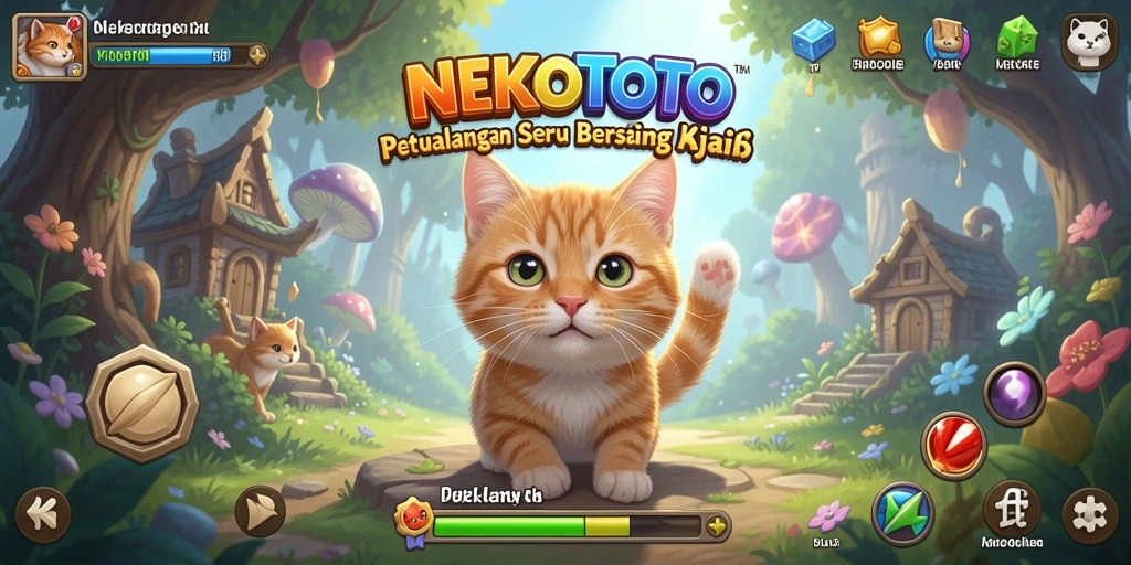 Tampilan screenshot NEKOTOTO menampilkan kucing ajaib dalam petualangan yang seru.