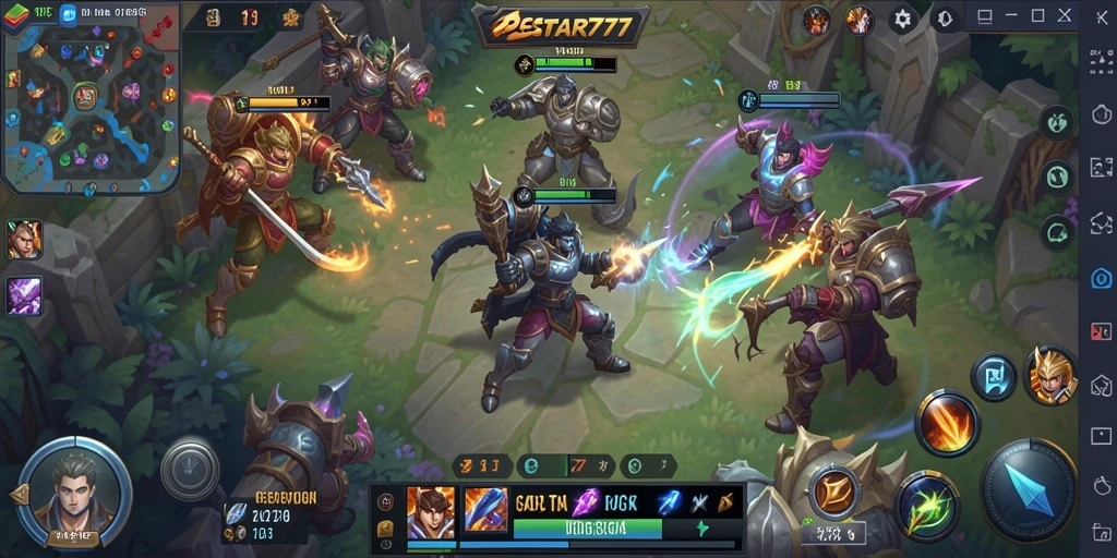 Screenshot utama PGSTAR777 menampilkan aksi epic dalam pertarungan MOBA.