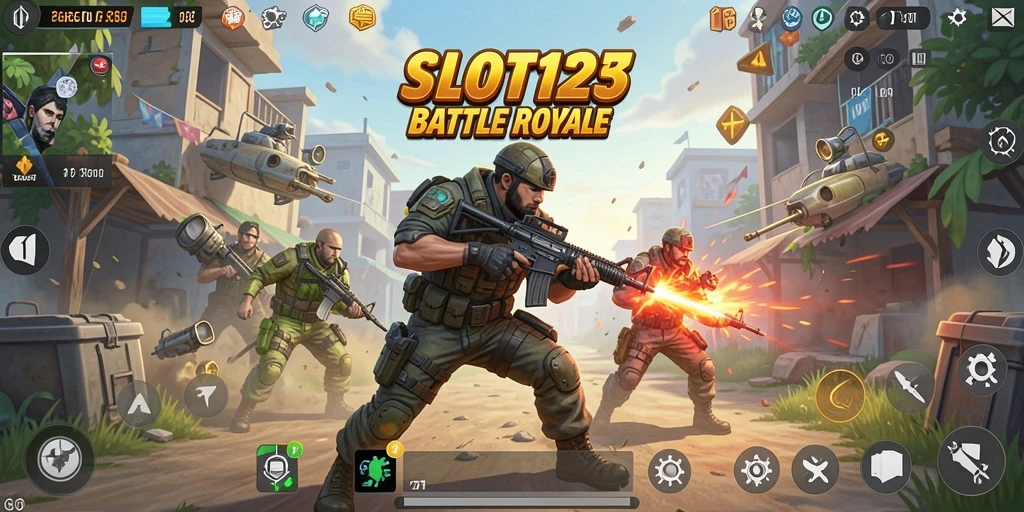 Tampilan gameplay seru dari <strong>SLOT123</strong> dalam pertempuran Battle Royale.