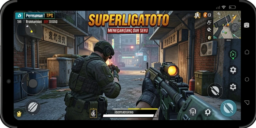 Tampilan gameplay mendebarkan di SUPERLIGATOTO dengan aksi TPS yang intens.