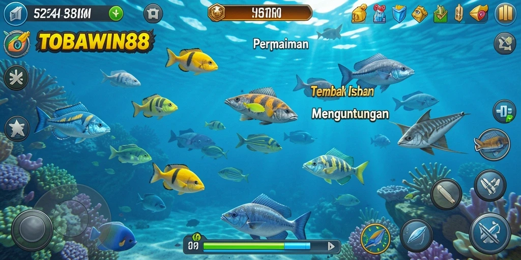 Tampilan gameplay mendebarkan dalam TOBAWIN88 yang menampilkan serunya menembak ikan.